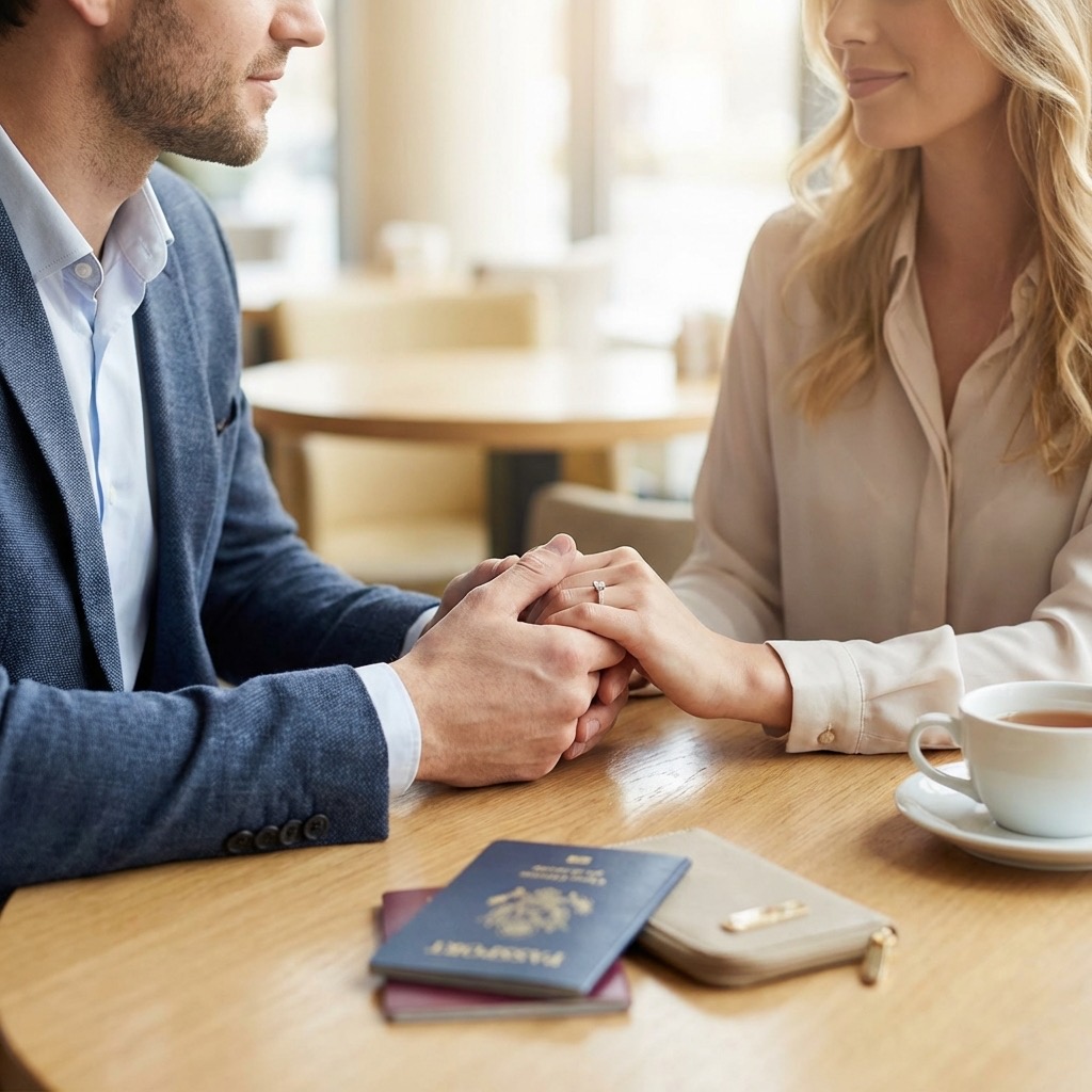Pareja tomada de la mano para visa K-1